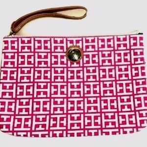 Tommy Hilfiger Canvas Clutch Bag, Logo Signature Design, Red And White